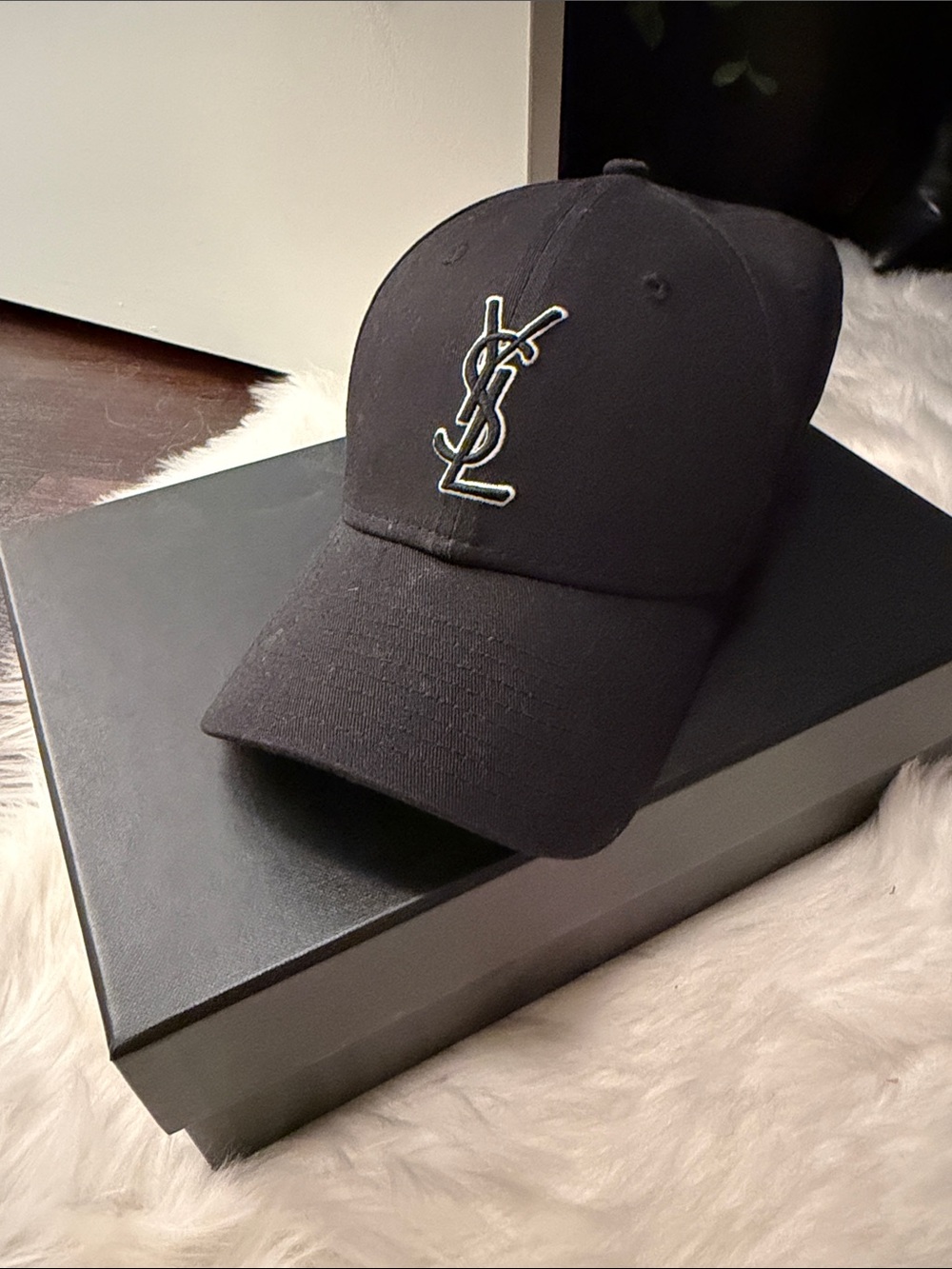 Saint Laurent Black Baseball Cap with Contrasting YSL Emblem